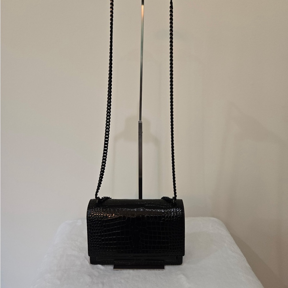 Yves Saint Laurent Black Glossy Shoulder Bag with Chain Strap - Picture 7 of 14